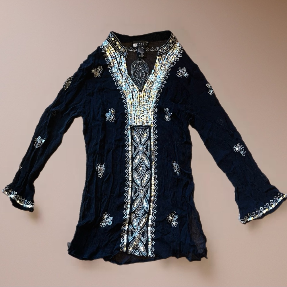 Beautiful pure silk long sleeve sheer blouse